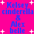 Pixelated blue text on bright pink background with white starbursts, repeating 'Kelsey cinderella & Alex belle' in four identical sections arranged in a pattern