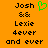 Pixelated orange background with black text reading 'Josh', '&', 'Lexie', 'dever', and 'and ever' arranged in two , plus a green heart symbol above the right