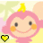 Pixelated pink cartoon character with yellow crown, orange cheeks, and black eyes on light background; blue text 'Jacqueline' on purple-pink gradient.