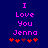 Pixelated text reads "I Love You Jenna" in pink on dark blue background with red heart symbols below.
