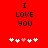Red background with black text "I LOVE YOU" and five white/pink pixelated hearts below, two versions showing heart animation.