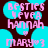 Pixelated text reads 'BESTIES NEVER HANNAH MARY*3' over cyan and dark brown shapes with a light blue background.