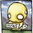 Yellow cartoon character with large white eyes holding a sign, set against a blue sky and green ground background.