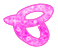 Three pink glittery B-shaped icons with white outlines arranged in a 2x2 contact sheet on gray background, each showing slight variations in shape and size across frames.