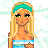 Pixel art of a blonde female character with green headband, blue-and-white striped top, white shorts, and green shoes against light green patterned background.