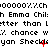 Animated text repeats 'Emma Child' and 'better than Letter' with 'chance w/.' and 'yan Sheckliyan' in a pixelated pattern, showing red pixel changes across frames