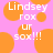 Pixelated orange circles on pink background with white text reading "Lindsey rox" and "UR sox!!!" in two repeated sections.