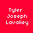 Four pixelated text display 'Tyler Joseph LaValley' in white on red, dark purple, blue, and maroon backgrounds