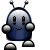 A blue cartoon robot with two antennae, round eyes, and a smiling mouth stands in various poses