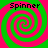 Four identical spiral patterns arranged in a , each with alternating green and pink stripes forming a clockwise rotation on a solid background