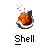 Pixelated icon of a shell with orange and brown tones, white wings, and dark accents on the left side.