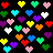 colorful pixelated hearts on a black background, with no visible motion or text