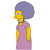 Pixelated character with yellow skin, purple afro hair, and a pink dress standing in profile view.