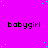 A contact sheet of 11 animated frames showing a repeating pattern of the text 'babygirl' on a bright pink background with scattered cyan dots, partially cropped at the bottom right.