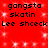 Red background with white pixelated squares and black text reading 'gangsta skatin Lee shceck' repeated twice in a pattern