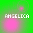 Green background with pink circular light effects and white pixelated text reading ANGELICA in four quadrants.