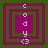 Four square display a layered green and magenta design with vertical text 'codys' on the left, changing to a single central letter 'd' in one