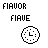 Pixelated text 'FIAVOR' and 'FIAVE' above a clock icon, next to a pixelated image of a person in red clothing with blonde hair.