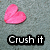 Four pink heart-shaped icons arranged in a with text labels beneath each, set against a gray pixelated background