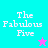 Four quadrants display "The Fabulous Five" text with a star icon; top-left cyan, bottom-right light blue, bottom-left pink background.