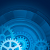 Blue gradient background with pixelated light blue and white patterns resembling abstract shapes or symbols.