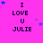 identical pixelated text blocks on a bright pink background, each displaying 'I LOVE U JULIE' with scattered blue and purple stars