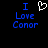 Blue pixelated text 'I Love Conor' with a white heart symbol on black background, two versions side-by-side.