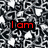 Static image with red text over a black-and-white patterned background featuring repeated abstract shapes.