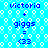 Pixelated blue background with white circular patterns and repeated text 'victoria + giggs = <33' in dark blue.