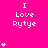A bright pink background displays repeated white text "I Love Rytye" with varying numbers of small white heart symbols arranged vertically.