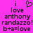 Pixelated text on bright pink background with green heart symbol above 'i love anthony randazzo! b+a=love' in black font.