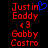 Two side-by-side pixelated text displays with red lettering and a blue heart symbol on the left, showing identical names and numbers against black backgrounds.