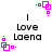 Pixelated icon with black text 'Love Laena' and four purple square-based symbols at corners, each symbol changing position across frames.