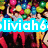 Pixelated image with cyan text overlays on a colorful background of people and balloons.