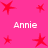 Pink background with red star shapes and white text reading "Annie" in four positions.