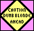 Yellow diamond-shaped caution sign with black border on pink background, displaying 'CAUTION DUMB BLONDE AHEAD' text in pixelated font.