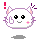 Pixelated white cat head with purple outline, pink inner ears, black eyes, gray mouth, and pink cheeks; left side has red exclamation mark and purple motion lines.
