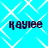A static image with a bright cyan background featuring white diamond-shaped patterns and four instances of the text 'kaylee' in dark purple pixelated font.