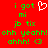 Red background with green pixelated text and white symbols, including a heart outline and a smiley face.