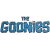 A split-screen animated contact sheet showing two distinct text-based logos: 'The Goonies' on the left and 'Original Icons .com' on the right, with pixelated green text on a dark background.