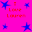 Bright pink background with blue star shapes and red text reading "I Love Lauren" in four quadrants.