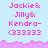 Pixelated text displays 'Jackie& Jilly& Kendra- <33333' in pink on light blue background with pink wave border.
