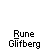 Pixel art character with red cheeks, black hat, green shirt, and blue pants holding a white object, displayed with 'Rune Glifberg' text on gray background.
