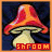 Animated contact sheet of a mushroom icon with red cap and beige stem, displaying frame-by-frame animation changes in text and color.