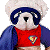 A pixelated cartoon dog wearing a white turban, blue headband, red crop top with yellow shield emblem, and blue jacket against gray background; adjacent green panel displays "Original Icons .com" in bright green text.