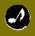 Animated sequence of white musical notes on black circular backgrounds against olive green squares, showing motion