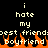 Pixelated text reads 'i hate my best friend' with 'best friend' partially obscured by orange flames on a black background.