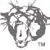 Pixelated grayscale icon with abstract swirling shapes and a single red dot on a white background.