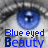A close-up of a blue-eyed figure with text overlay showing 'Blue eyed Beauty' in varying color states across six