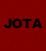 Red background with black text 'JOTA' top and 'QUEST' bottom, four pixelated faces in showing different hairstyles and expressions
